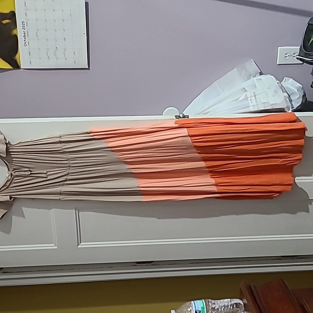 Colorblock Maxi Dress in Beige and Orange